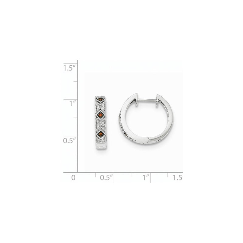 14K White Gold Red/White Real Diamond Hinged Hoop Earrings