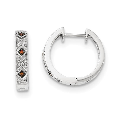 14K White Gold Red/White Real Diamond Hinged Hoop Earrings