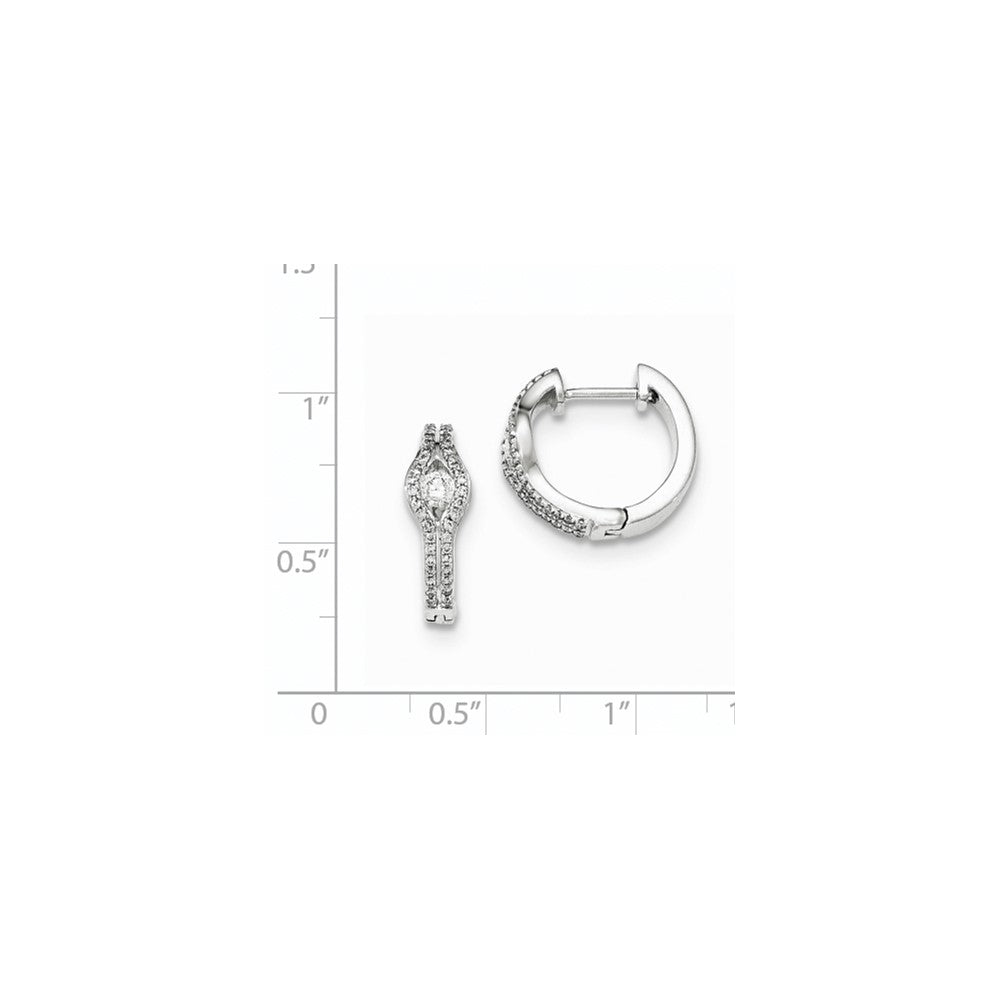 14K White Gold Polished Real Diamond Hinged Hoop Earrings