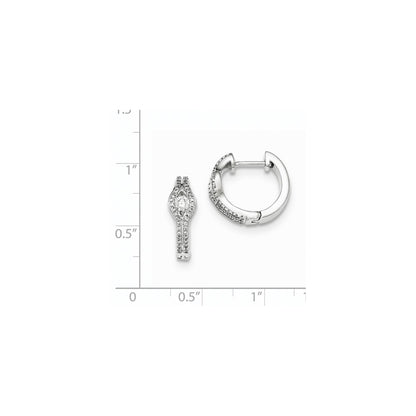 14K White Gold Polished Real Diamond Hinged Hoop Earrings