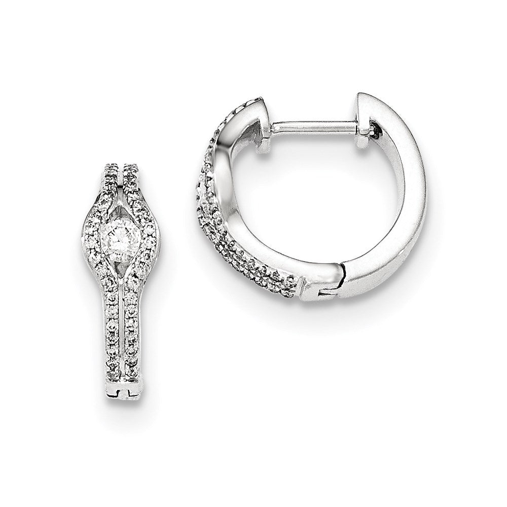 14K White Gold Polished Real Diamond Hinged Hoop Earrings