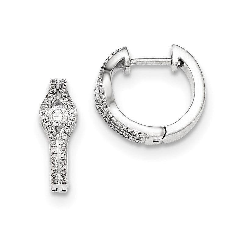 14K White Gold Polished Real Diamond Hinged Hoop Earrings