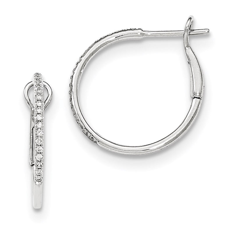14k White Gold Real Diamond Hinged Hoop Earrings