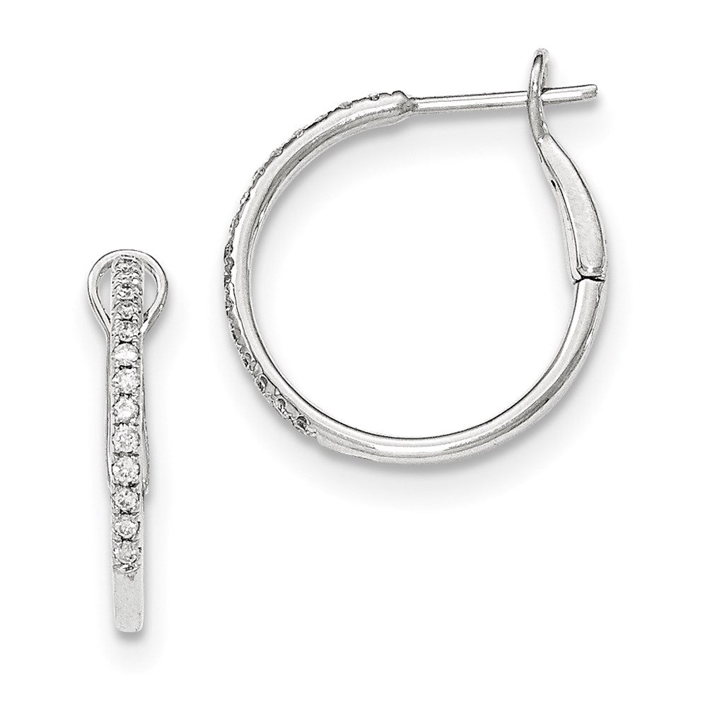 14k White Gold Real Diamond Hinged Hoop Earrings