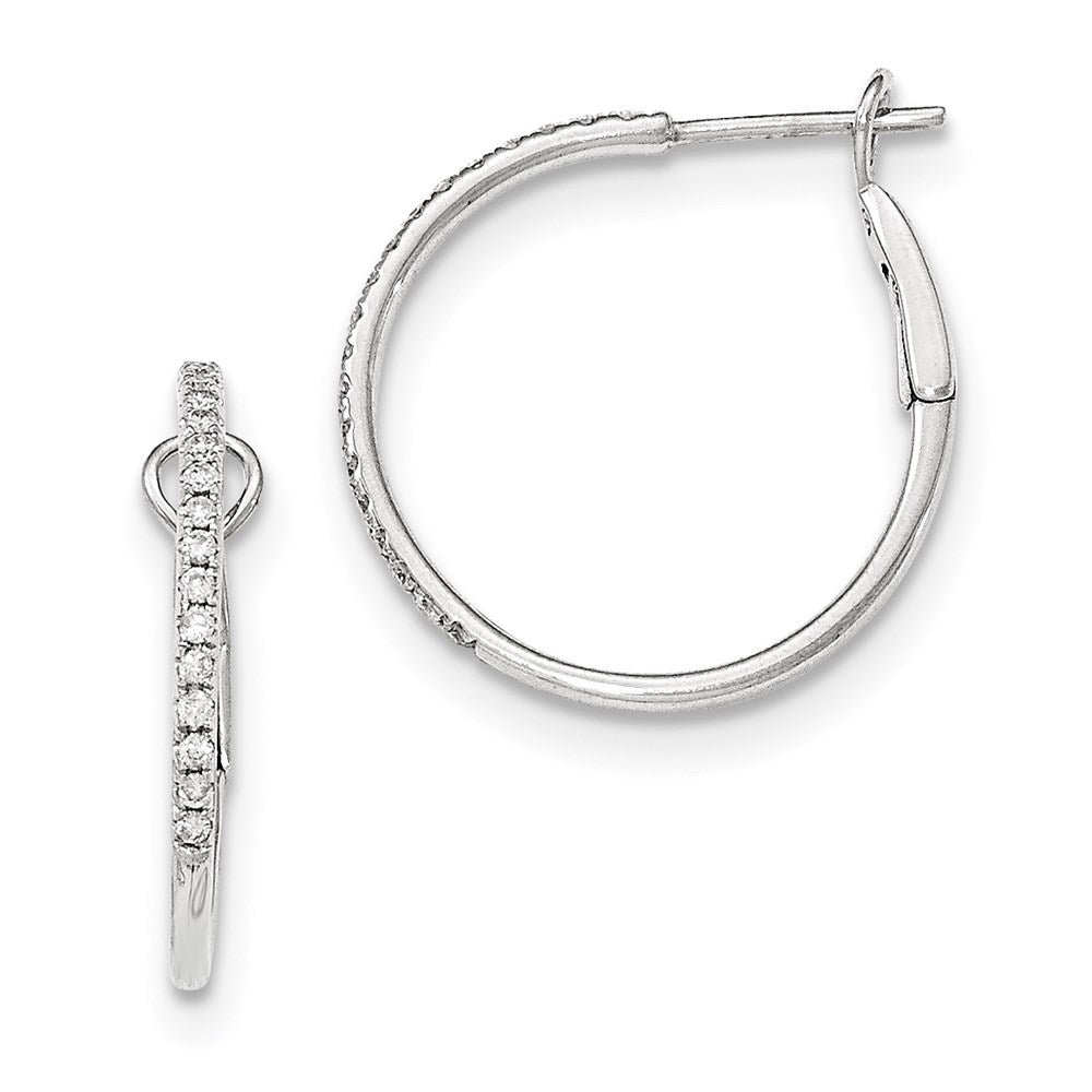 14k White Gold Real Diamond Hinged Hoop Earrings