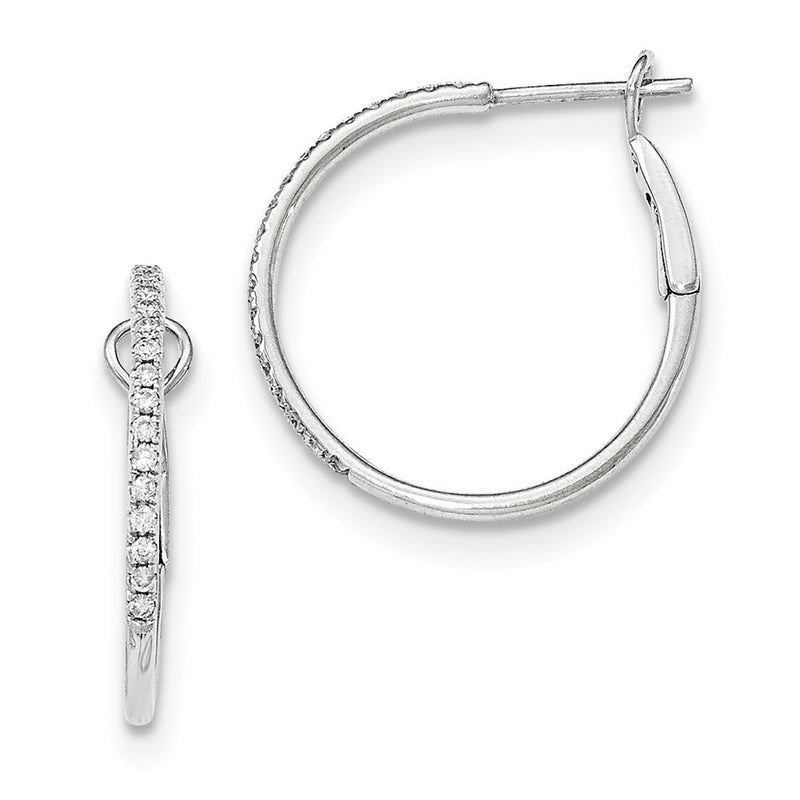 14k White Gold Real Diamond Hinged Hoop Earrings