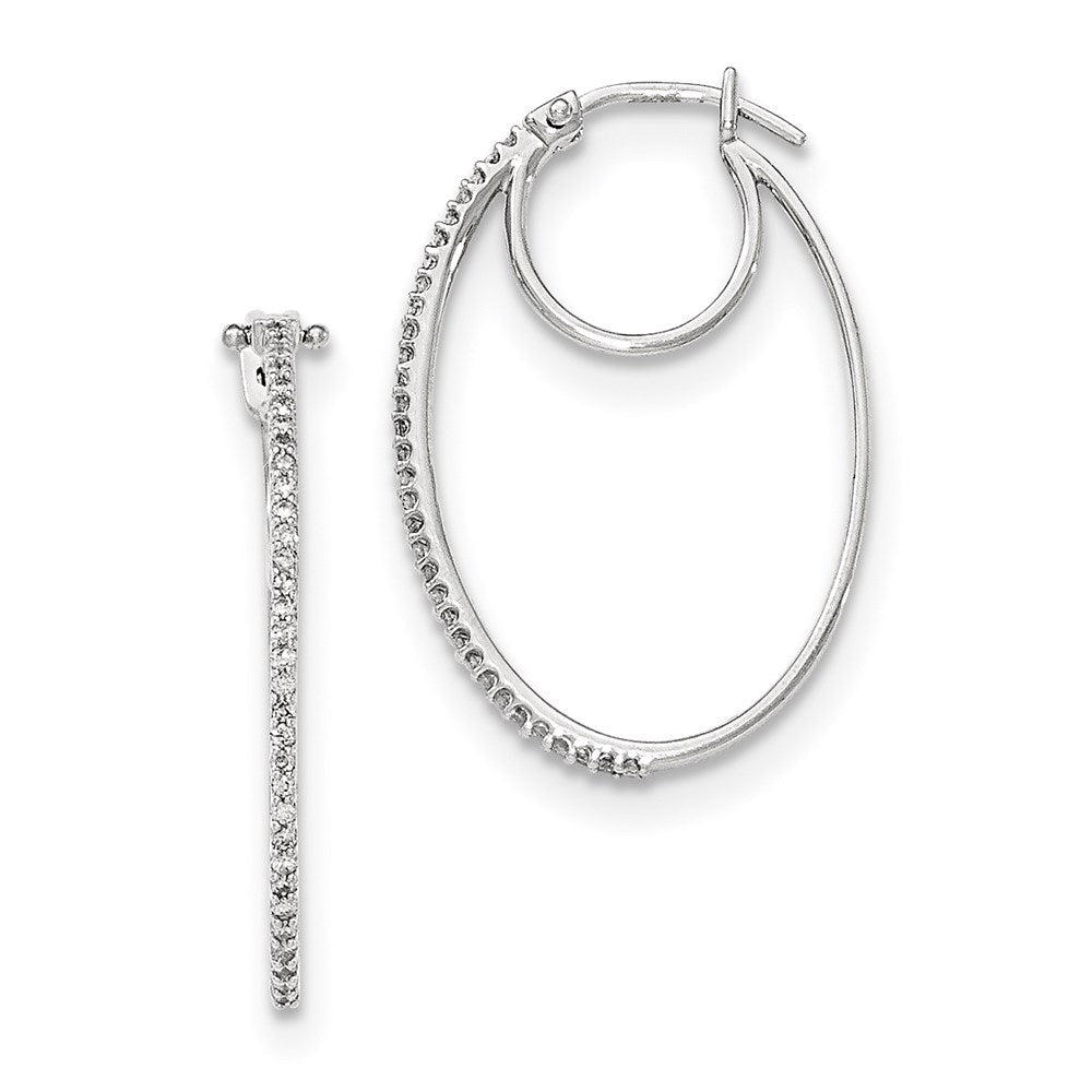 14K White Gold Real Diamond Hinged Hoop Earrings