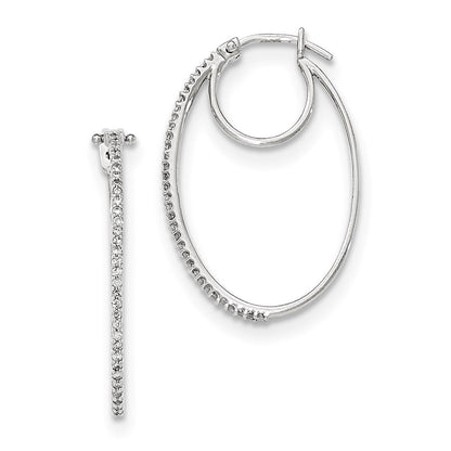 14K White Gold Real Diamond Hinged Hoop Earrings