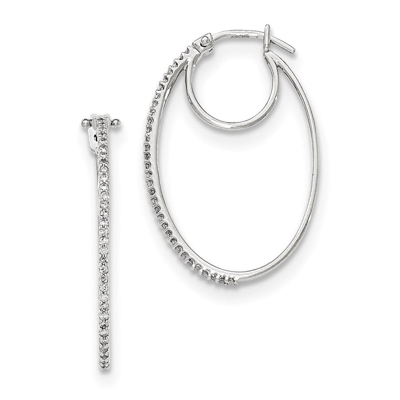 14K White Gold Real Diamond Hinged Hoop Earrings