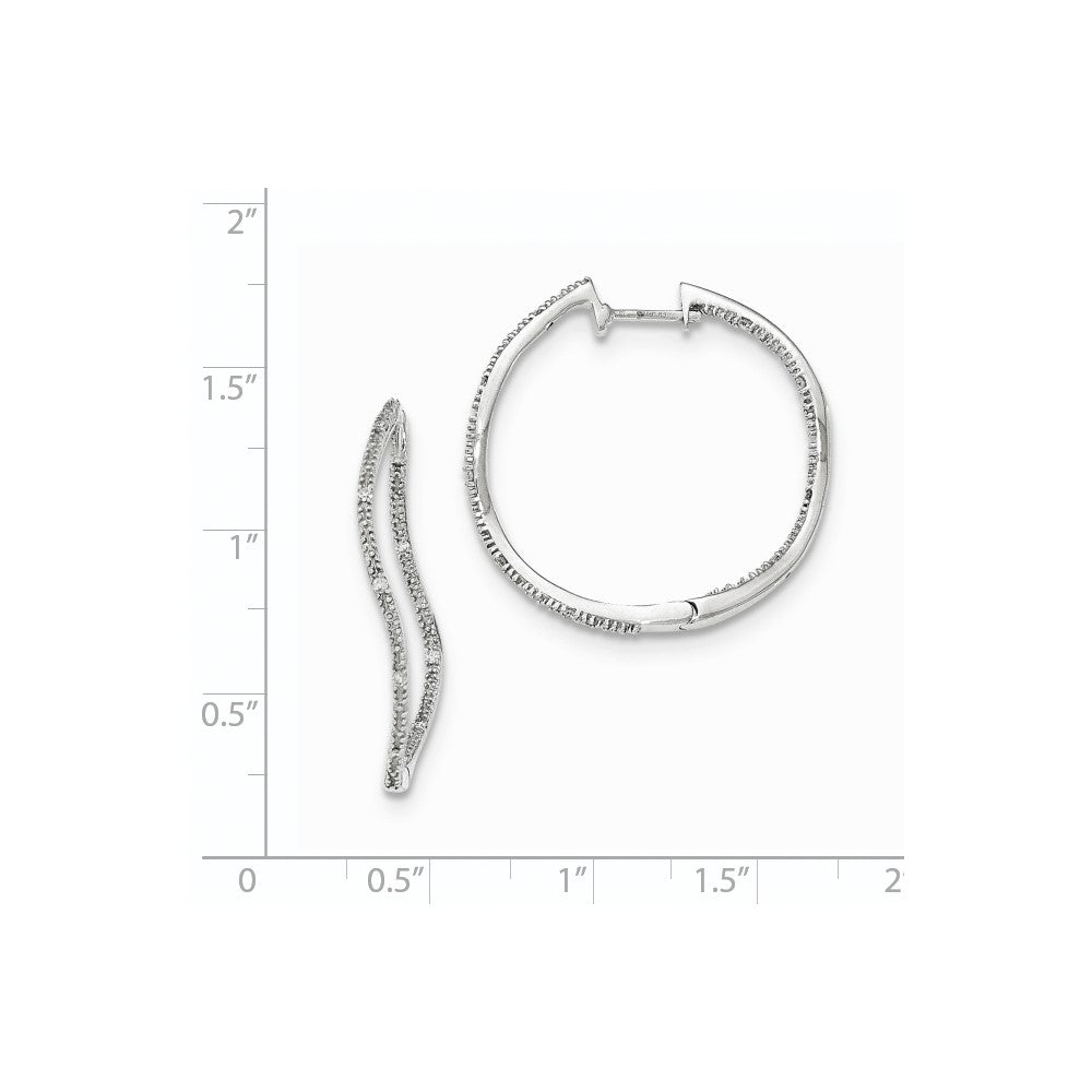 14k White Gold In/Out Real Diamond Hinged Twisted Round Hoop Earrings