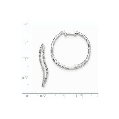 14k White Gold In/Out Real Diamond Hinged Twisted Round Hoop Earrings