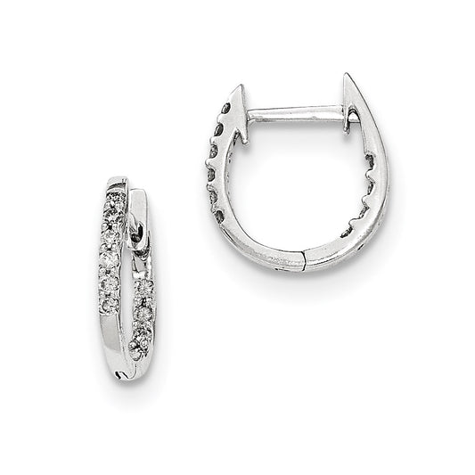 14K White Gold Inside/Out Real Diamond Hinged Hoop Earrings