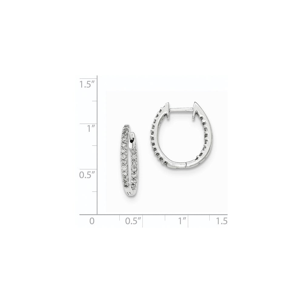 14K White Gold Inside/Out Real Diamond Hinged Hoop Earrings