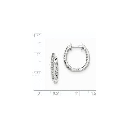 14K White Gold Inside/Out Real Diamond Hinged Hoop Earrings
