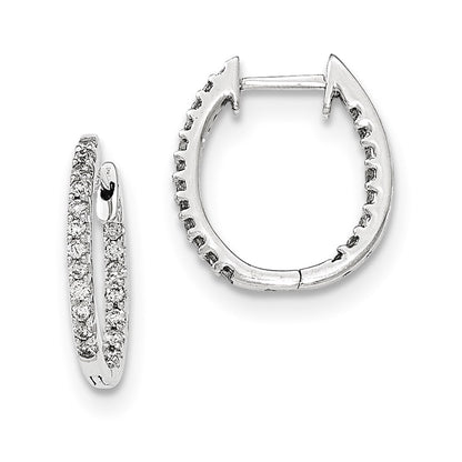 14K White Gold Inside/Out Real Diamond Hinged Hoop Earrings