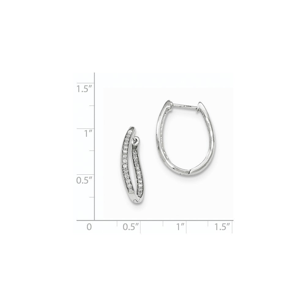 14k White Gold Real Diamond Hinged Oval Hoop Earrings