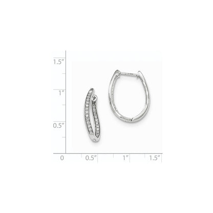 14k White Gold Real Diamond Hinged Oval Hoop Earrings