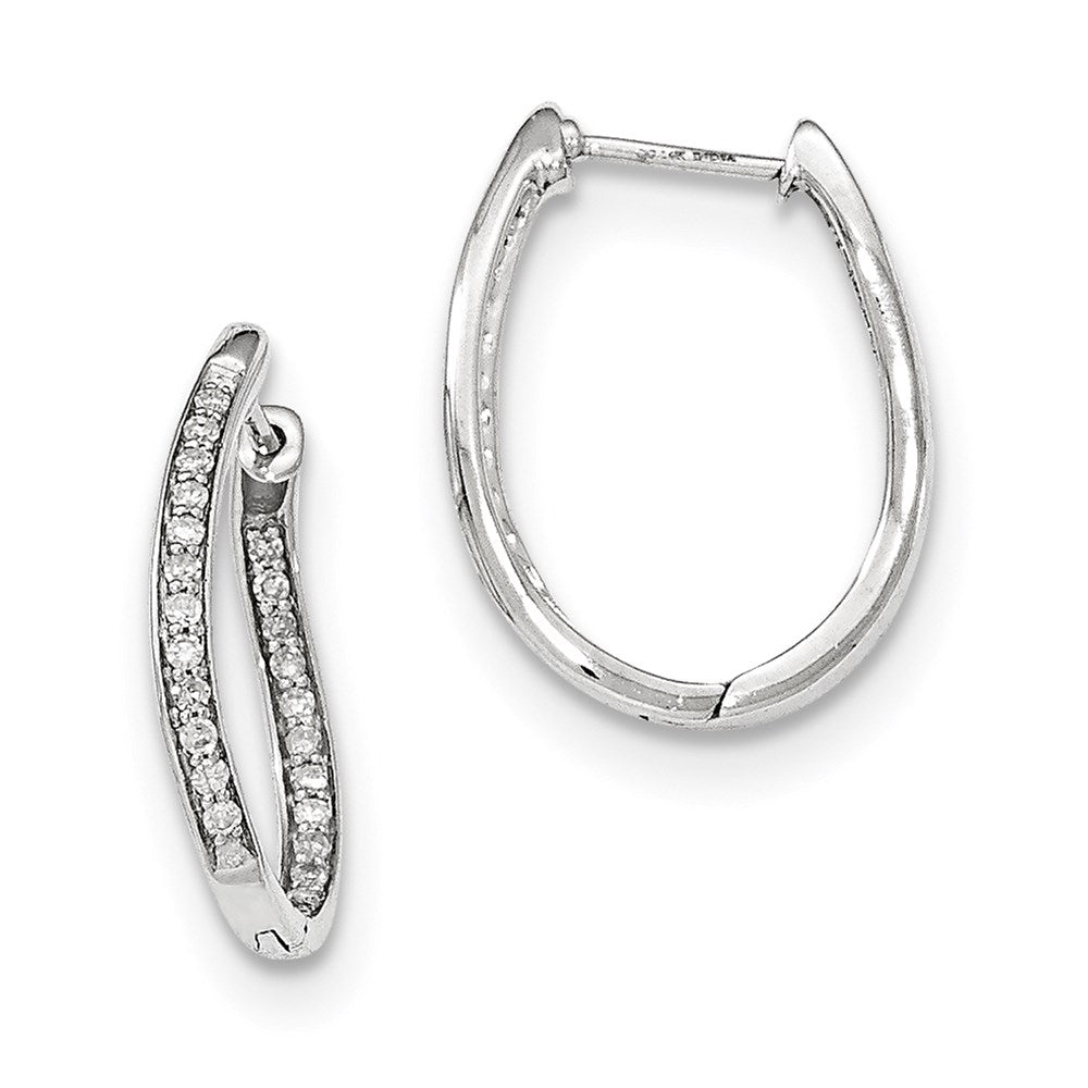 14k White Gold Real Diamond Hinged Oval Hoop Earrings