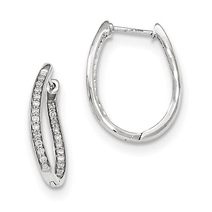 14k White Gold Real Diamond Hinged Oval Hoop Earrings