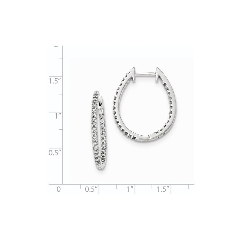 14K White Gold Inside/Out Real Diamond Hinged Hoop Earrings