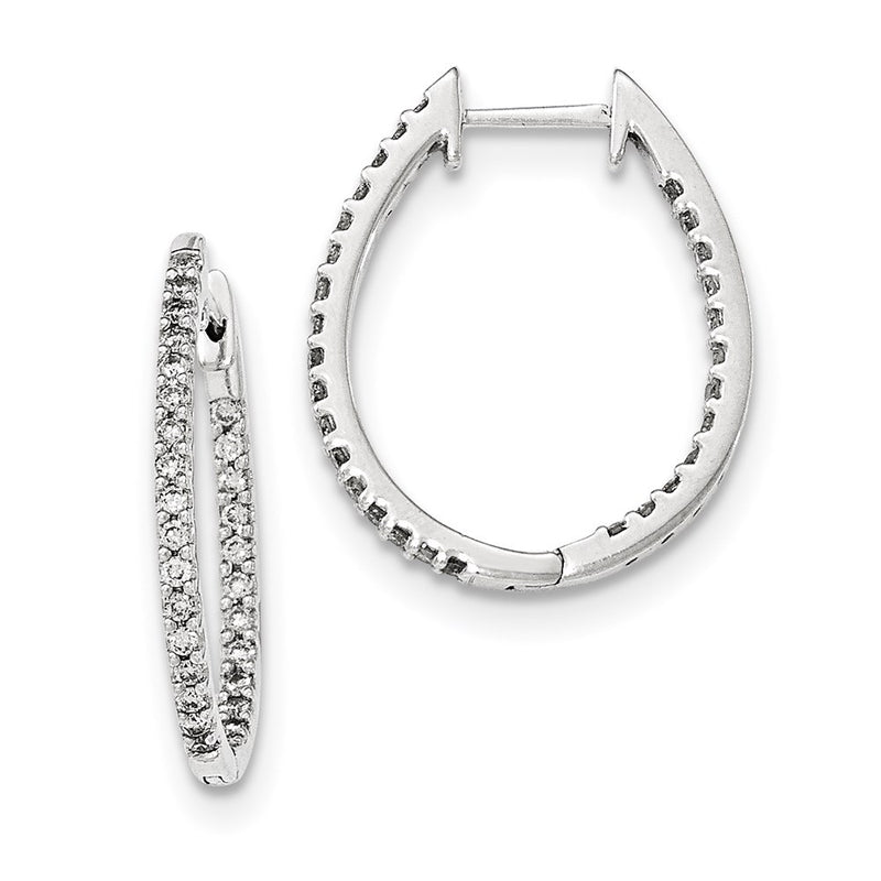 14K White Gold Inside/Out Real Diamond Hinged Hoop Earrings