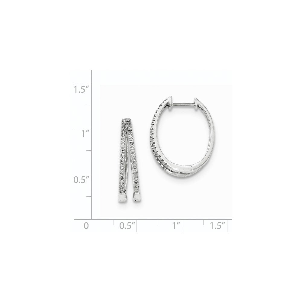 14K White Gold Polished Real Diamond Hinged Hoop Earrings