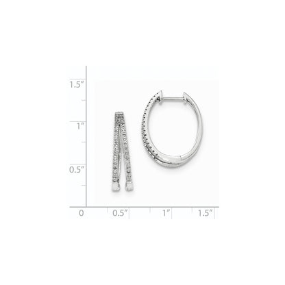 14K White Gold Polished Real Diamond Hinged Hoop Earrings