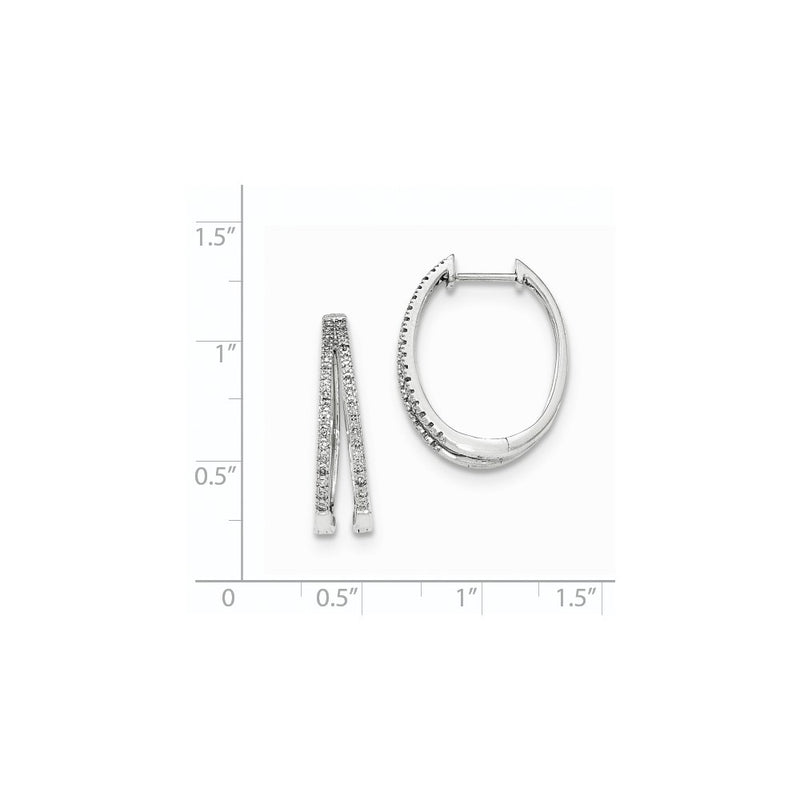 14K White Gold Polished Real Diamond Hinged Hoop Earrings
