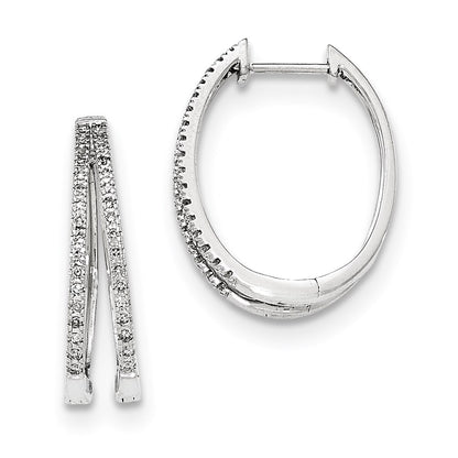 14K White Gold Polished Real Diamond Hinged Hoop Earrings