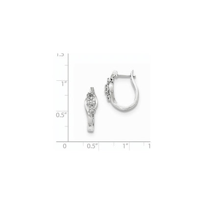 14k White Gold Polished 3 Stone Real Diamond Hinged Post Earrings