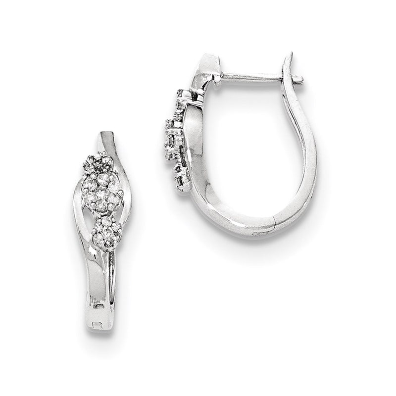 14k White Gold Polished 3 Stone Real Diamond Hinged Post Earrings