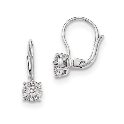14k White Gold Real Diamond Leverback Earrings