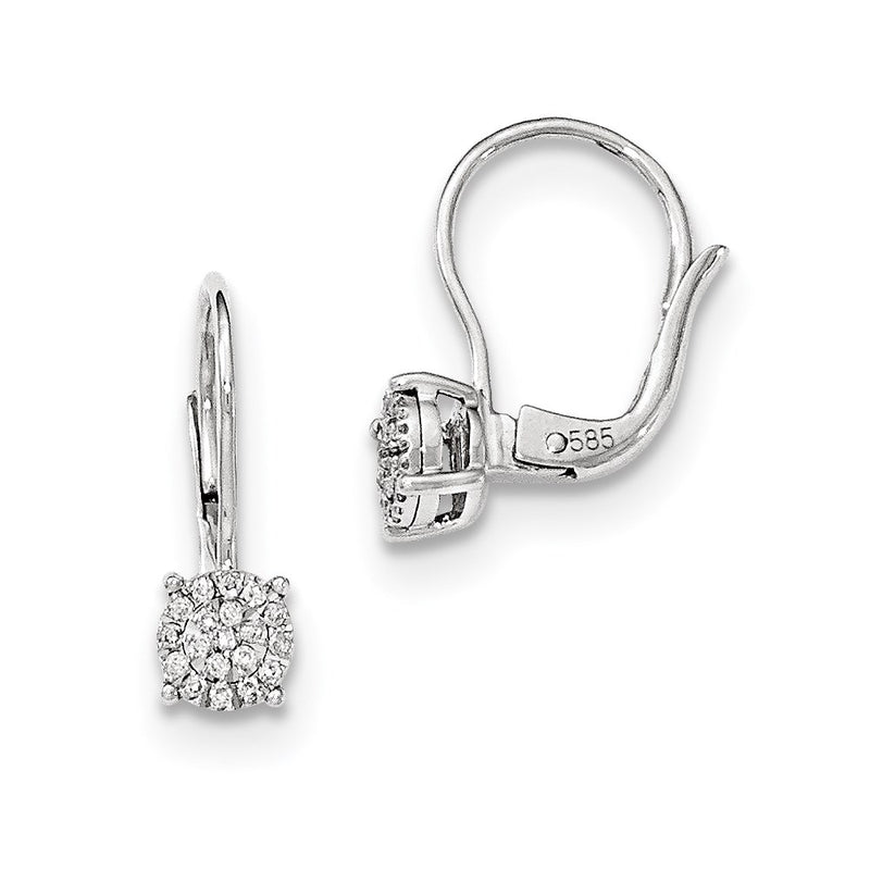 14k White Gold Real Diamond Leverback Earrings