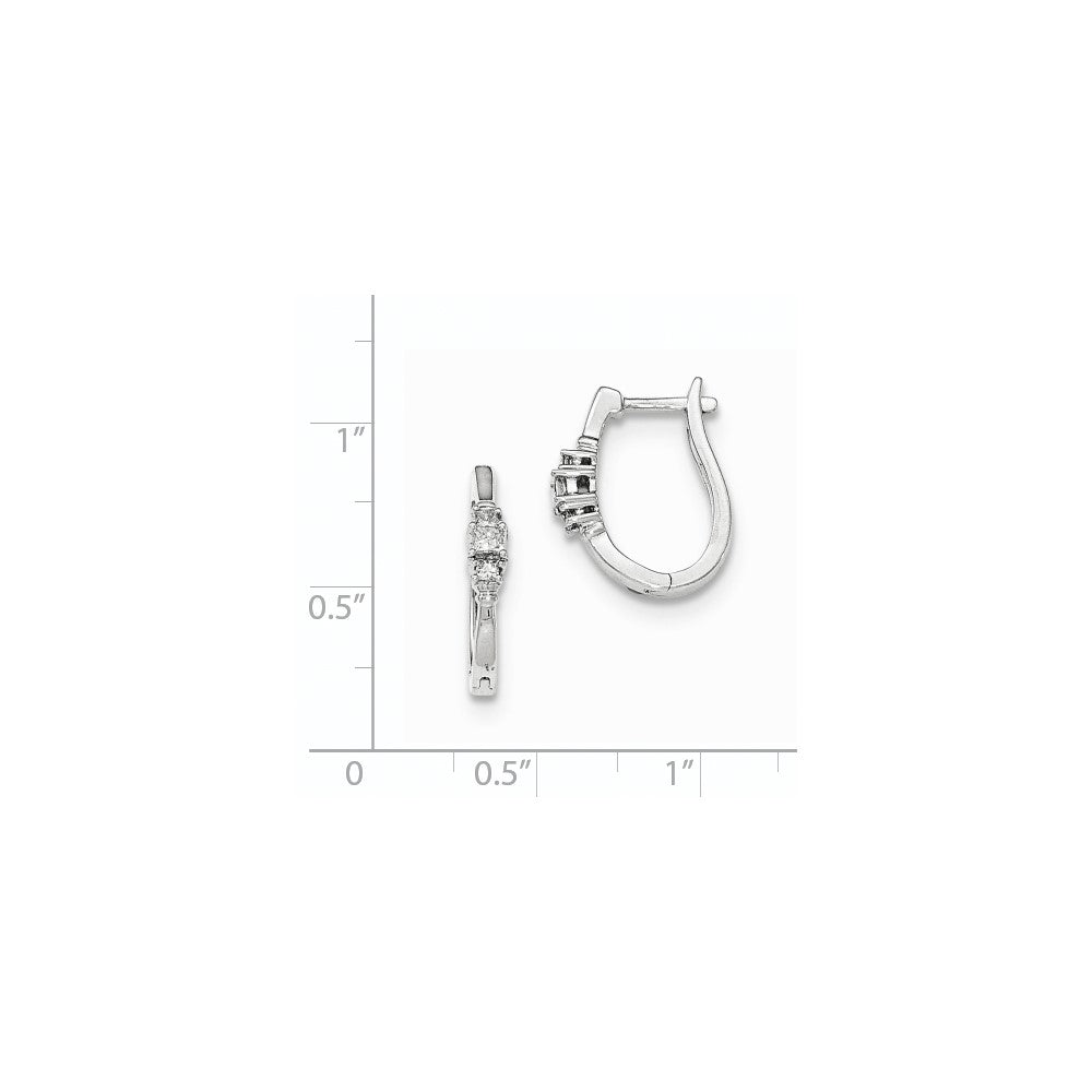 14k White Gold Princess 3 Stone Real Diamond Hinged Hoop Earrings