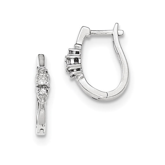 14k White Gold Princess 3 Stone Real Diamond Hinged Hoop Earrings
