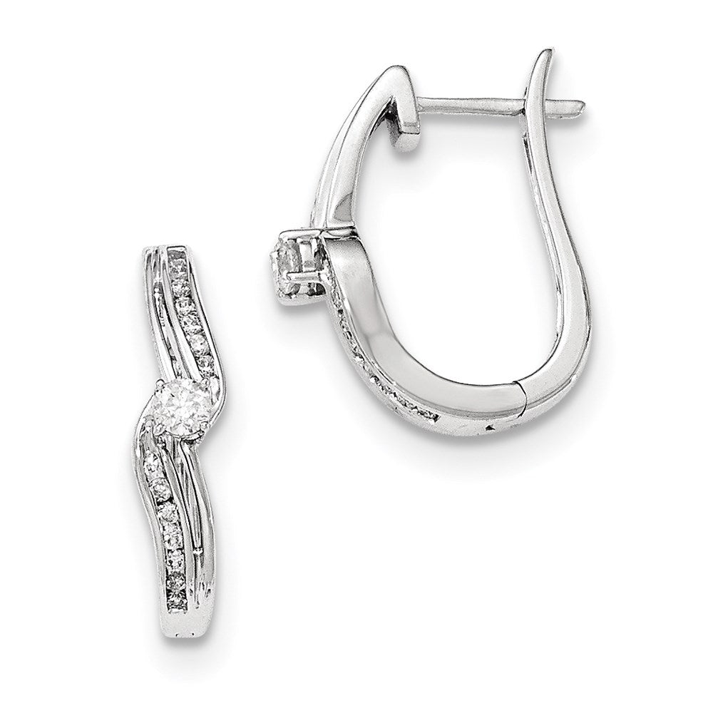 14KT White Gold Polished Real Diamond Hinged Post Earrings