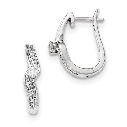 14KT White Gold Polished Real Diamond Hinged Post Earrings