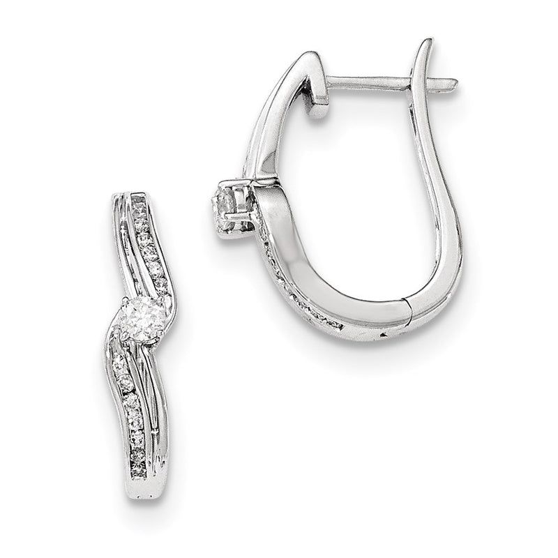 14KT White Gold Polished Real Diamond Hinged Post Earrings
