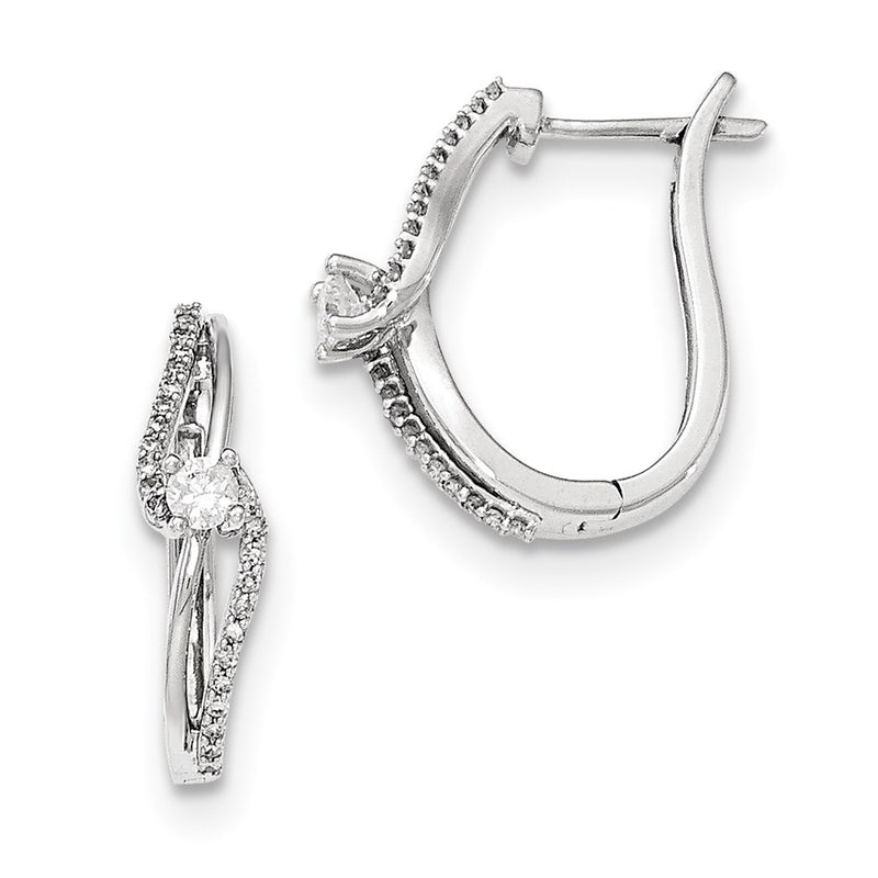 14kt White Gold Polished Real Diamond Hinged Post Earrings