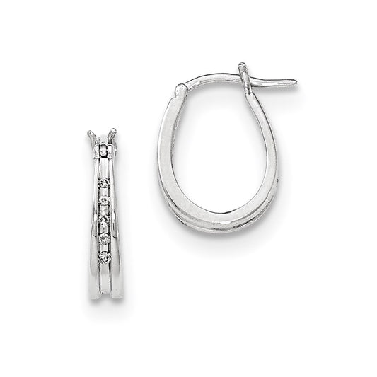 14K White Gold Real Diamond Hoop Earrings