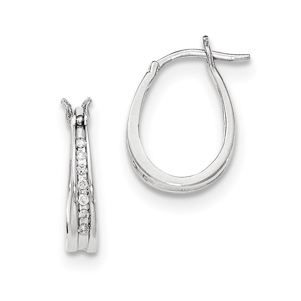 14K White Gold Real Diamond Hoop Earrings