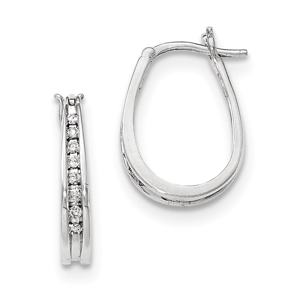 14K White Gold Real Diamond Hoop Earrings