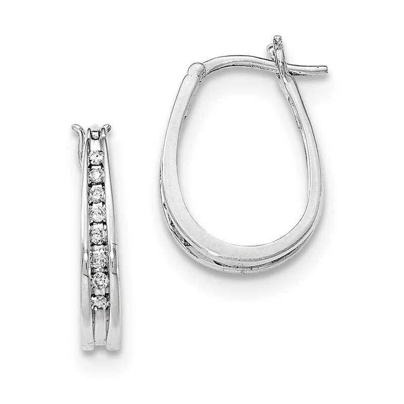 14K White Gold Real Diamond Hoop Earrings
