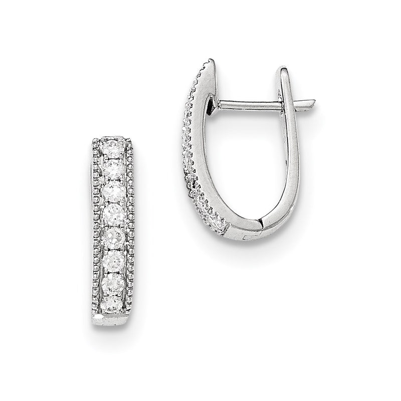 14k White Gold Real Diamond Hinged Post Earrings
