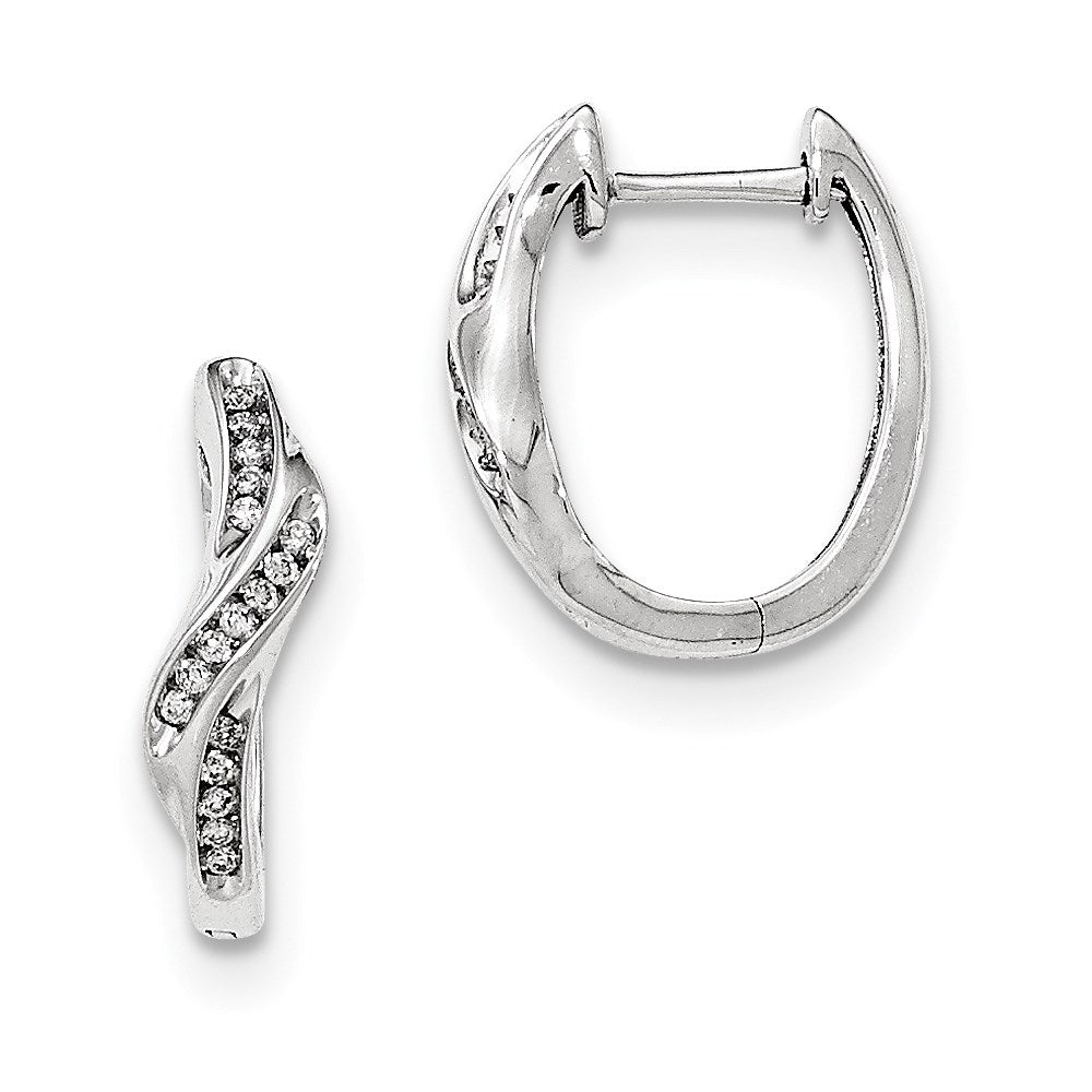 14k White Gold Real Diamond Hoop Earrings