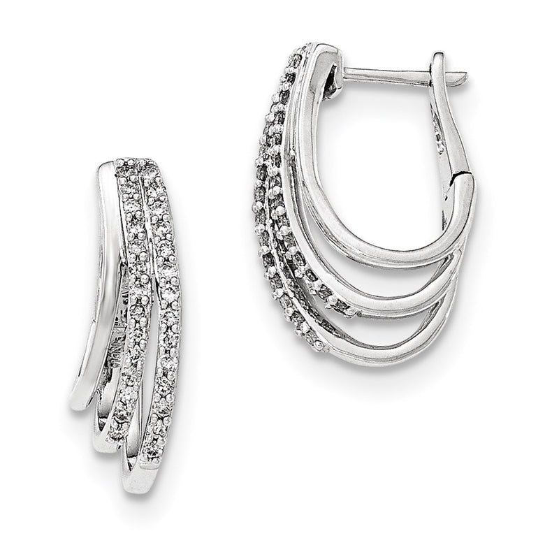14k White Gold Real Diamond Hoop Earrings
