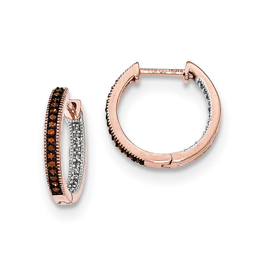 14K Rose Gold 2.3mm In & Out Real Diamond Hinged Hoop Earrings