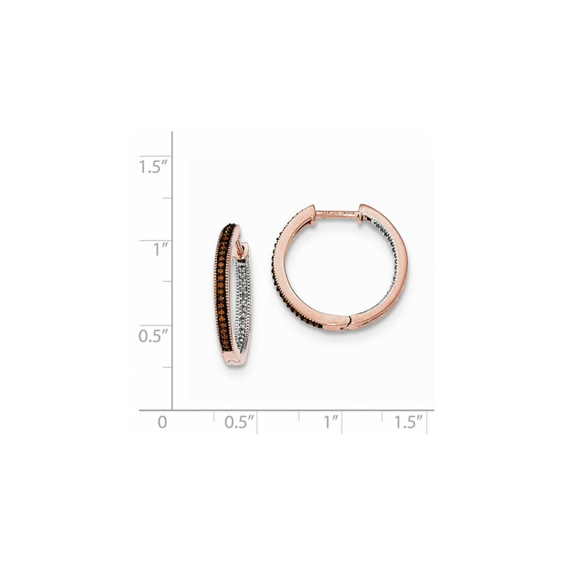 14K Rose Gold 2.3mm In/Out Coffee/White Real Diamond Hoop Earrings
