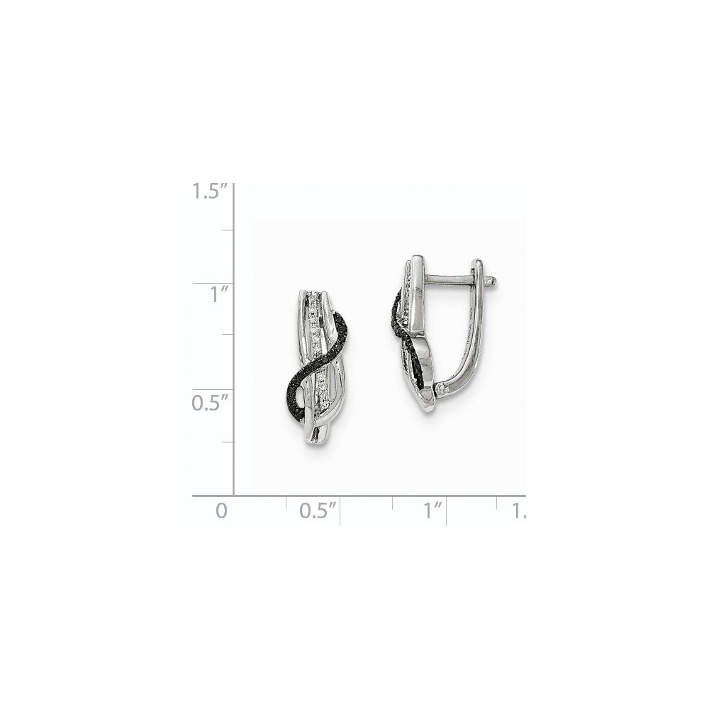 14K White Gold Black & White Real Diamond Hinged Earrings