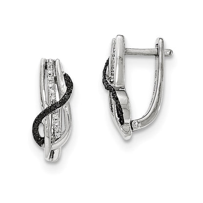 14K White Gold Black & White Real Diamond Hinged Earrings